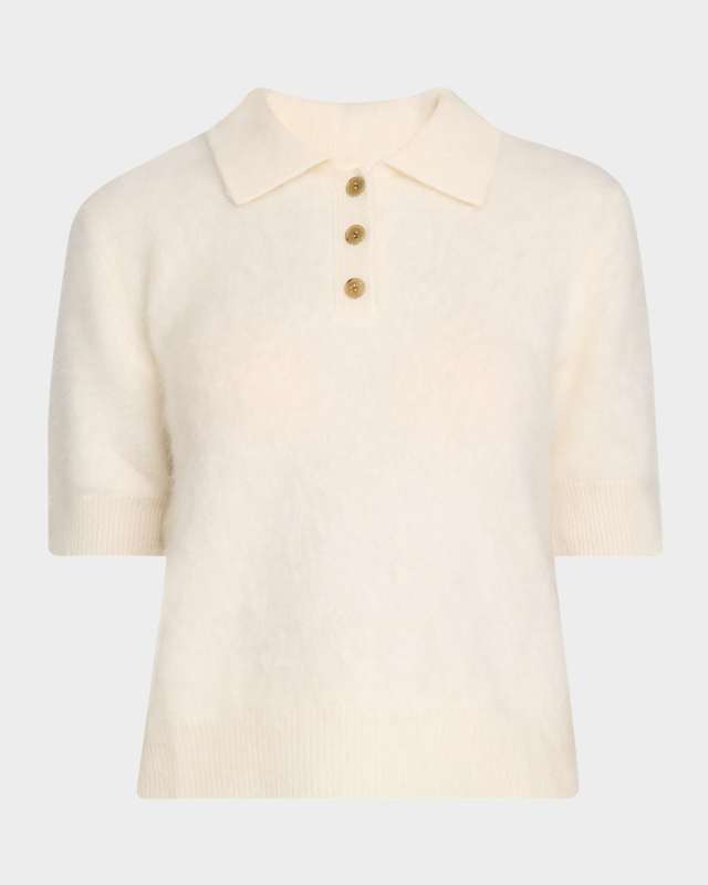 Carolyn Fuzzy Cashmere Polo Sweater